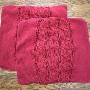 S/2 Pottery Barn Red Knit Sweater Pillow Covers 20" x 20 Christmas/Valentines